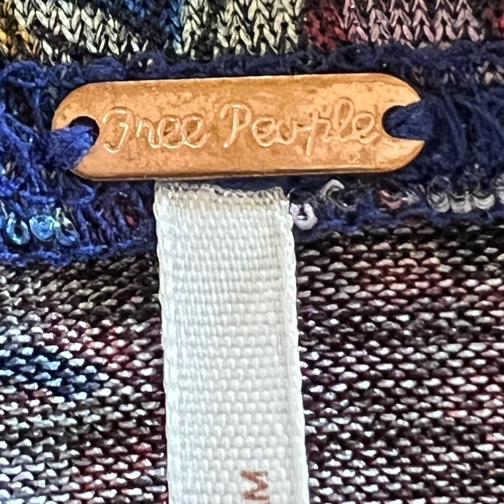 Free People Medium Dock Street Cobalt Blue Floral Ruffle Long Sleeve Shirt - Picture 8 of 10